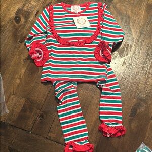 Cecil and Lou Red and Green Striped pajamas - girls 2T